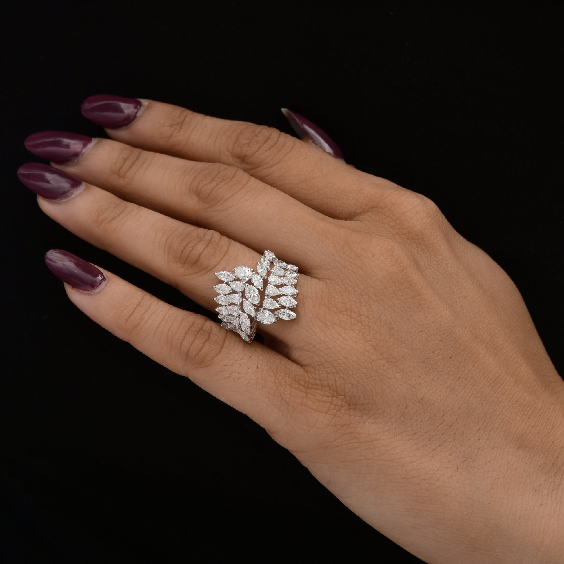 Natural Diamond Leaf Wrap Cocktail Ring in Fine Gold