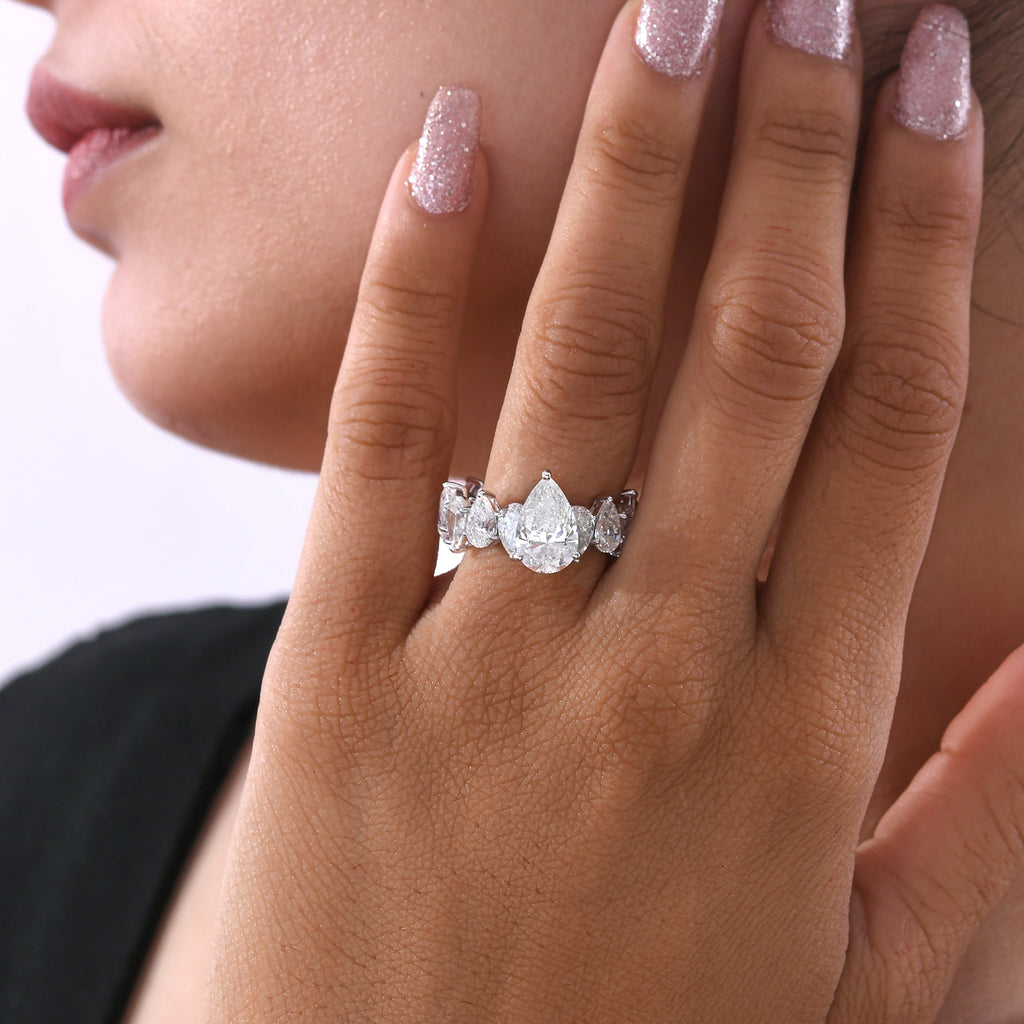 Brilliant Pear Cut 8.29 Carat Natural Diamond Eternity Band Ring