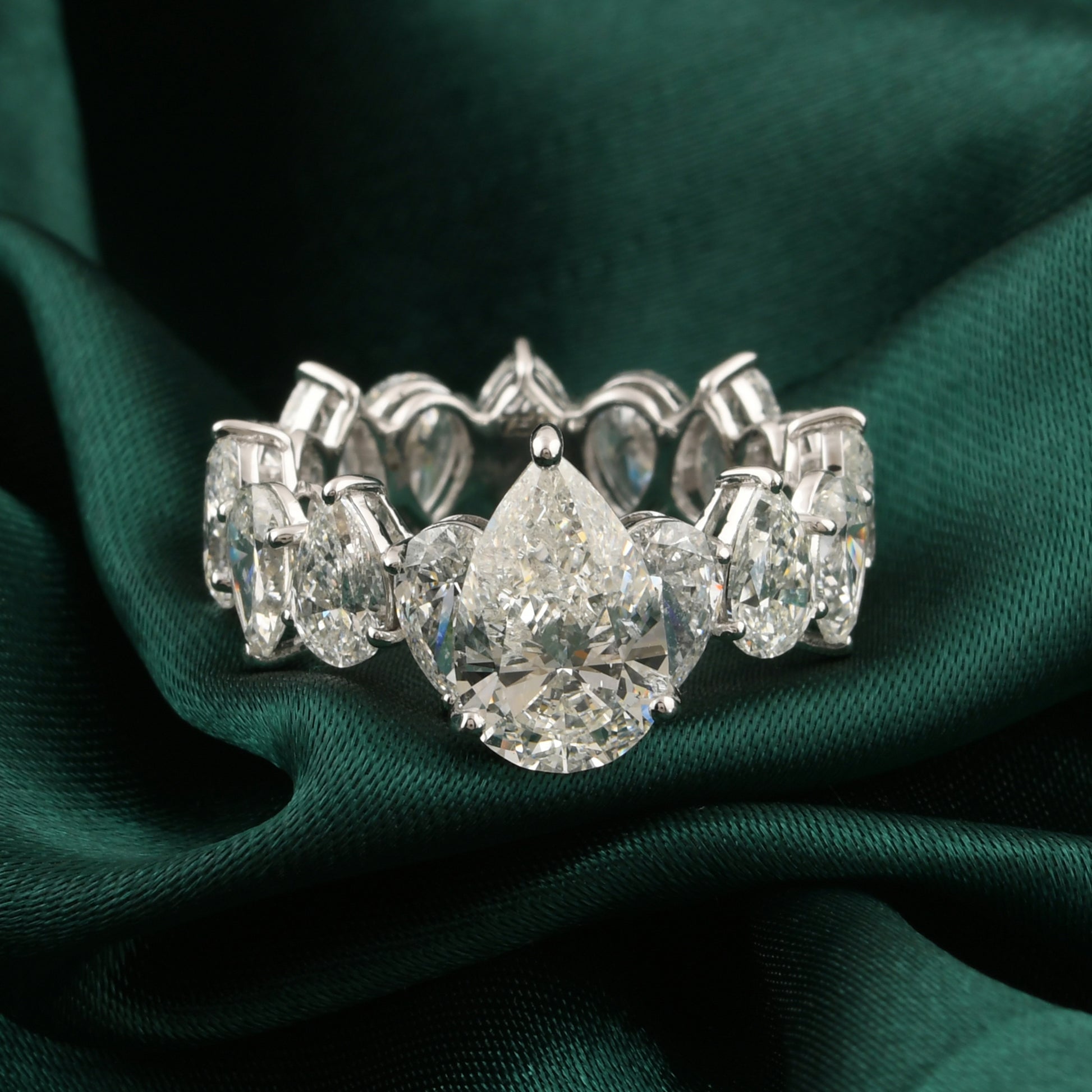 Brilliant Pear Cut 8.29 Carat Natural Diamond Eternity Band Ring