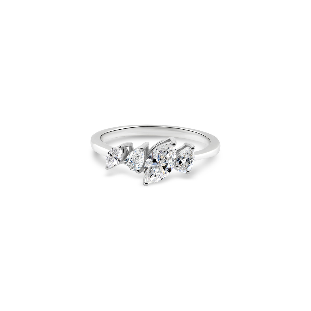 Delicate Fine Gold Marquise Pear Cut Natural Diamond Ring