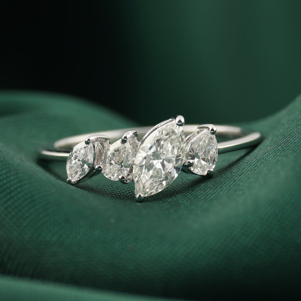 Delicate Fine Gold Marquise Pear Cut Natural Diamond Ring