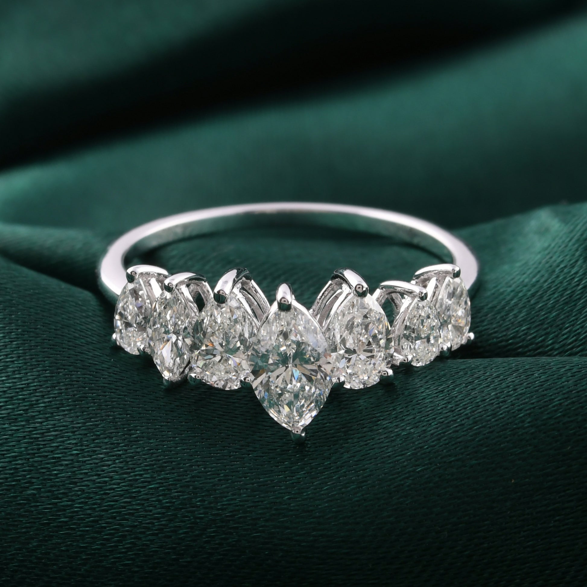 Fine Gold Five Stone Marquise and Pear Natural Diamond Ring