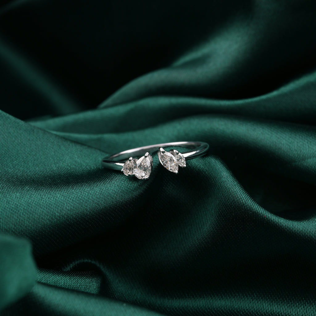 Dainty 0.37Ct Multi Shape Natural Diamond Open Band Fine Gold Ring