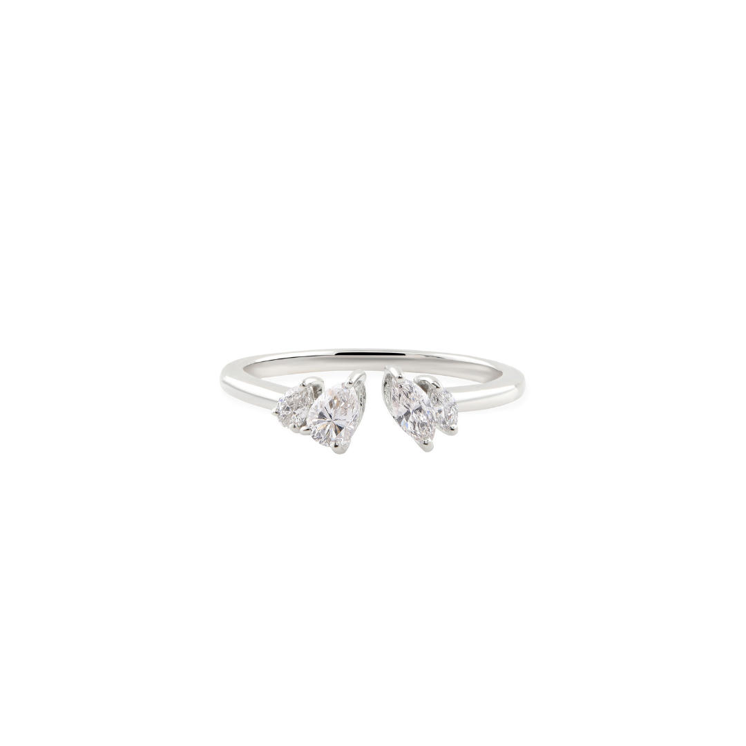 Dainty 0.37Ct Multi Shape Natural Diamond Open Band Fine Gold Ring