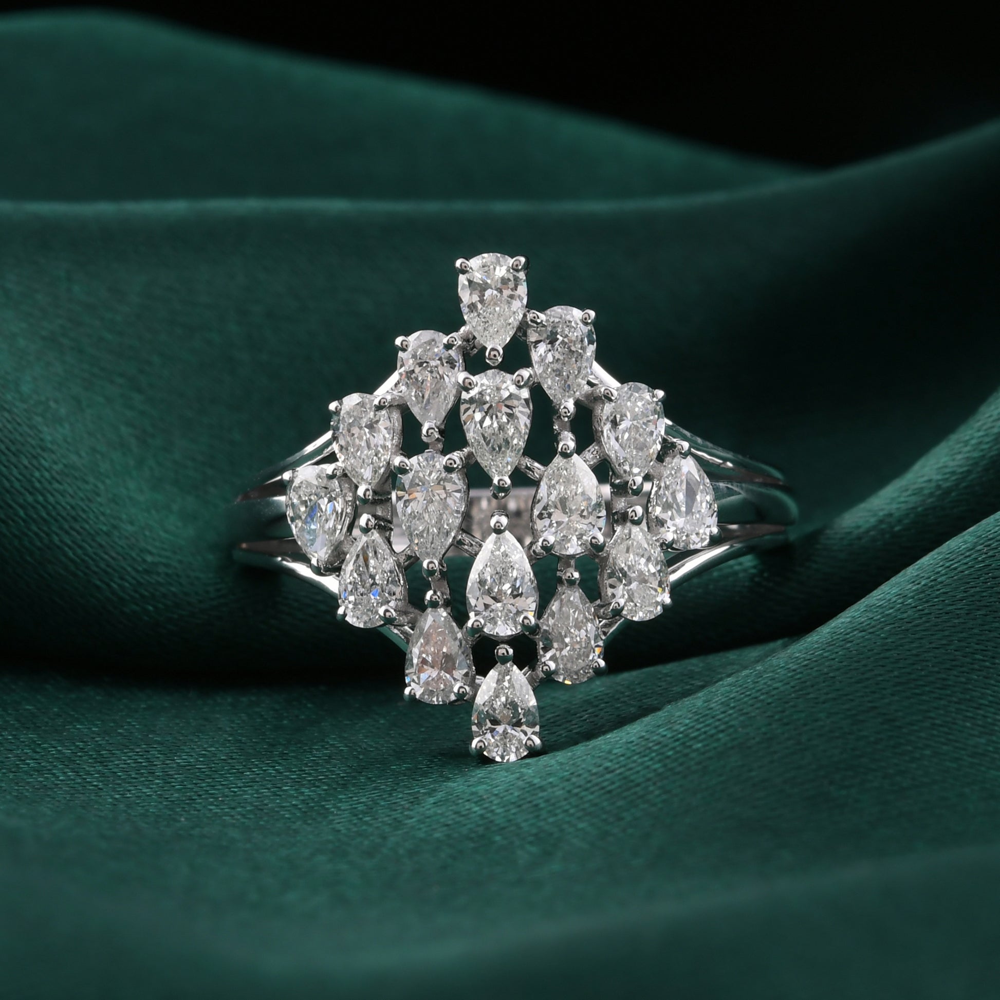 Certified Pear Shape 1.31 Ct. Natural Diamond Cluster Ring in Fine Gold