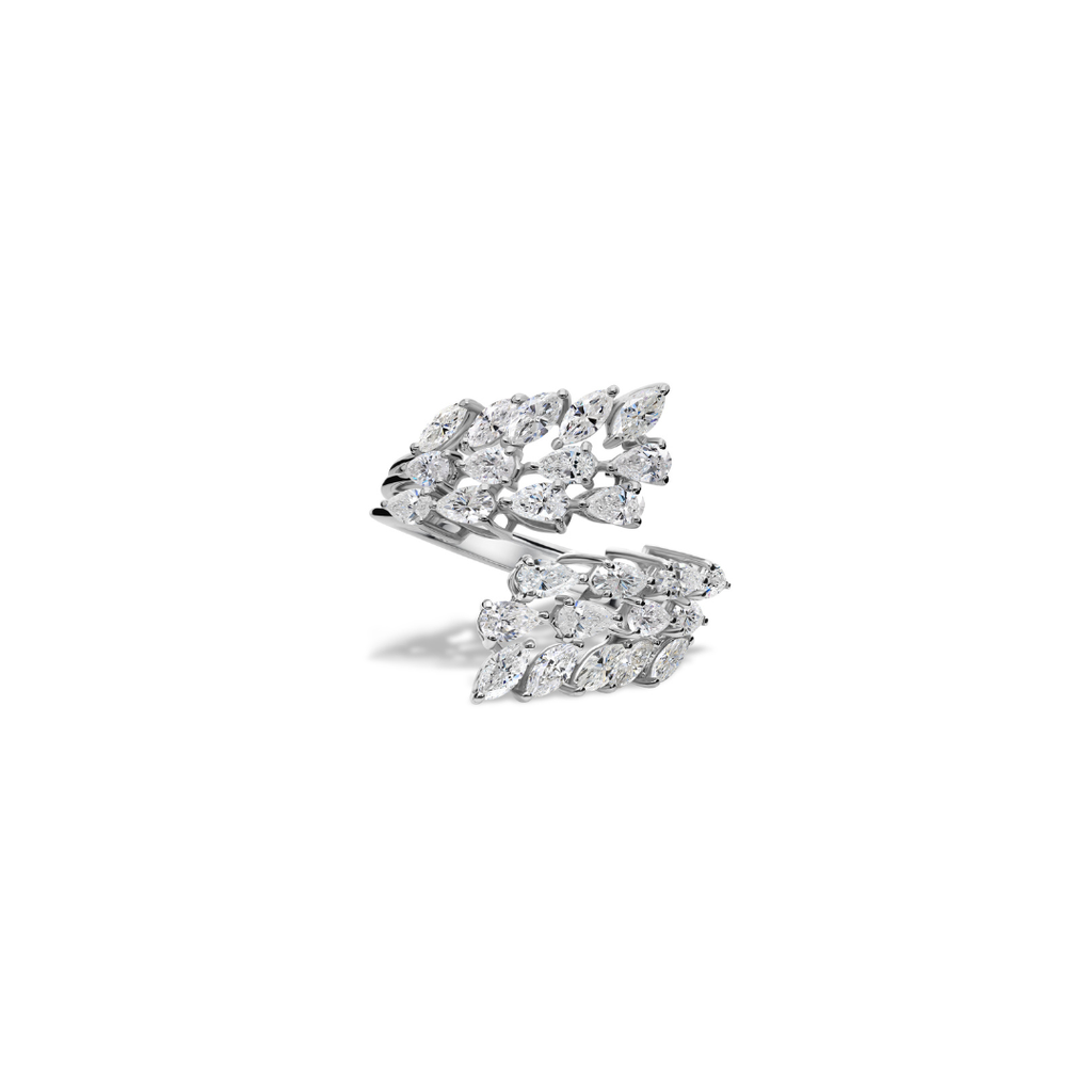 Open Wrap Pear Marquise Cut Natural Diamond Leaf Shape Ring
