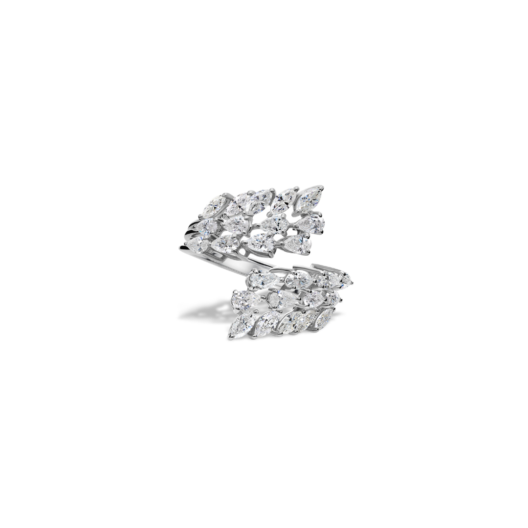 Open Wrap Pear Marquise Cut Natural Diamond Leaf Shape Ring