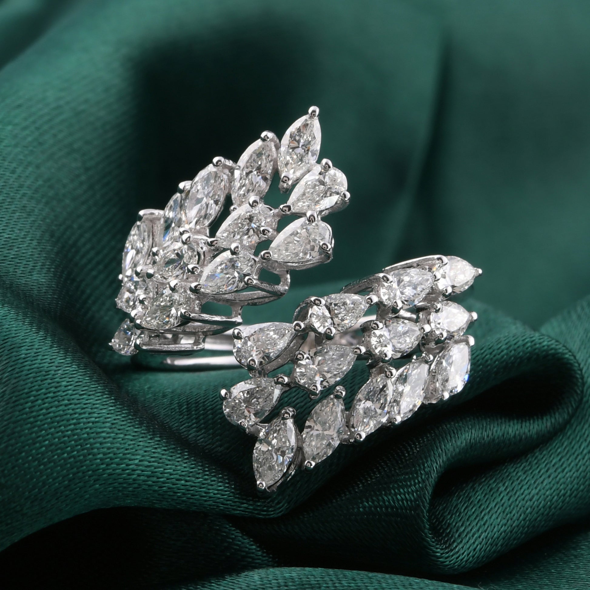 Open Wrap Pear Marquise Cut Natural Diamond Leaf Shape Ring