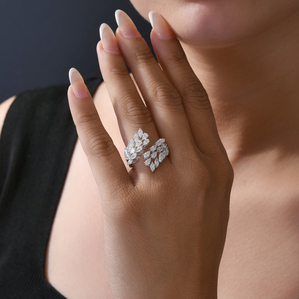 Open Wrap Pear Marquise Cut Natural Diamond Leaf Shape Ring