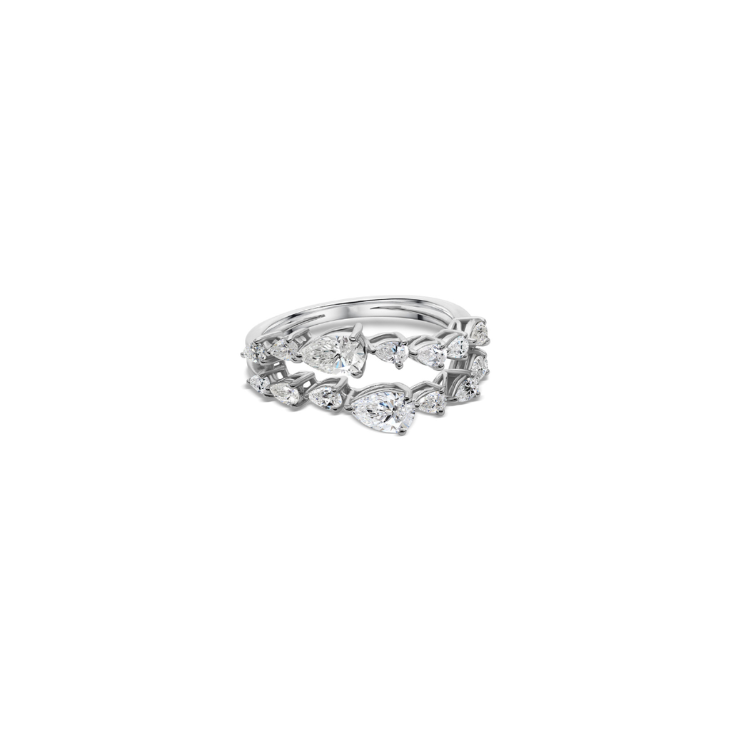 Double Row Fine Gold Pear Shape Natural Diamond Ring