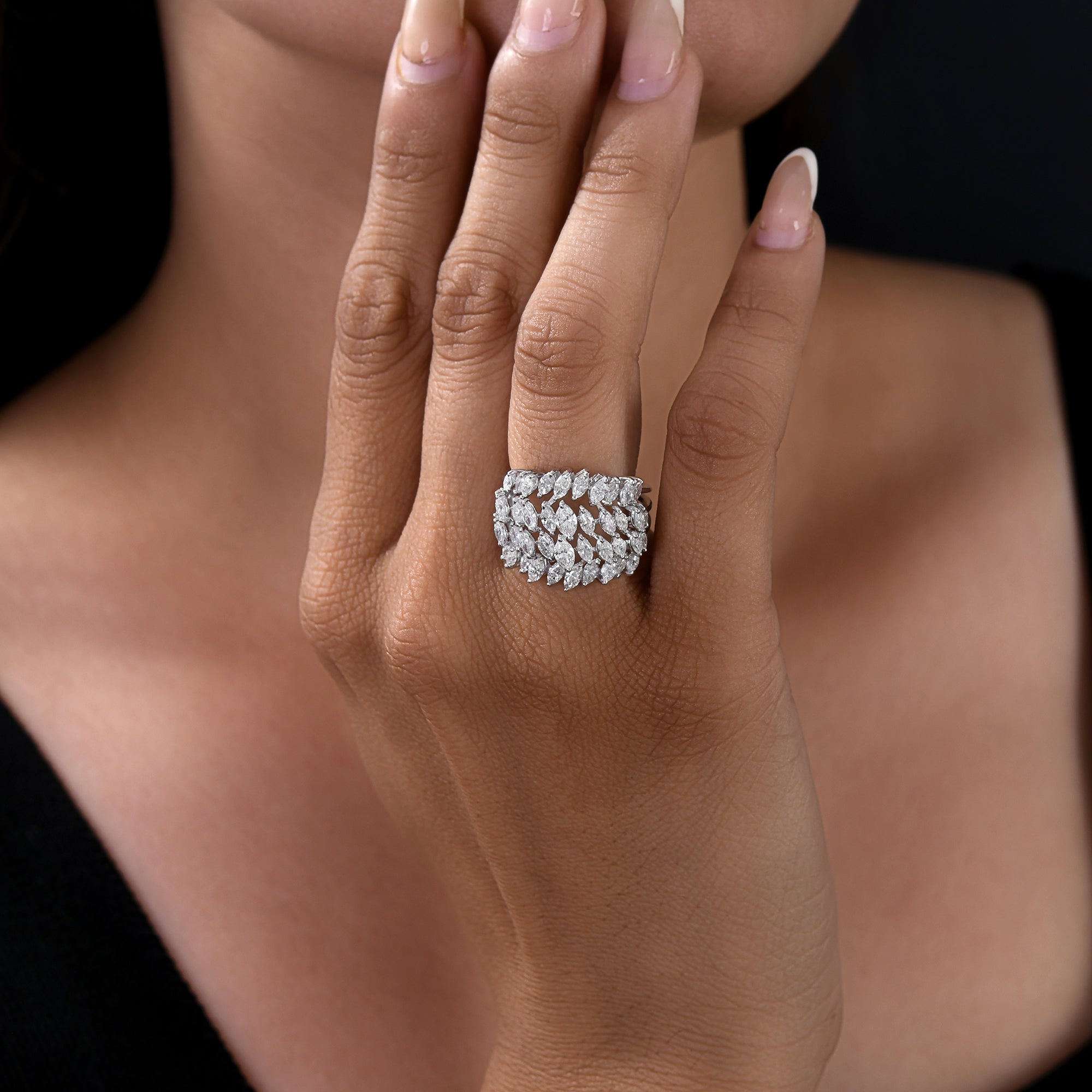 Diamond Band Ring 2.01ct Marquise Cut Wide SI HI 14K Gold