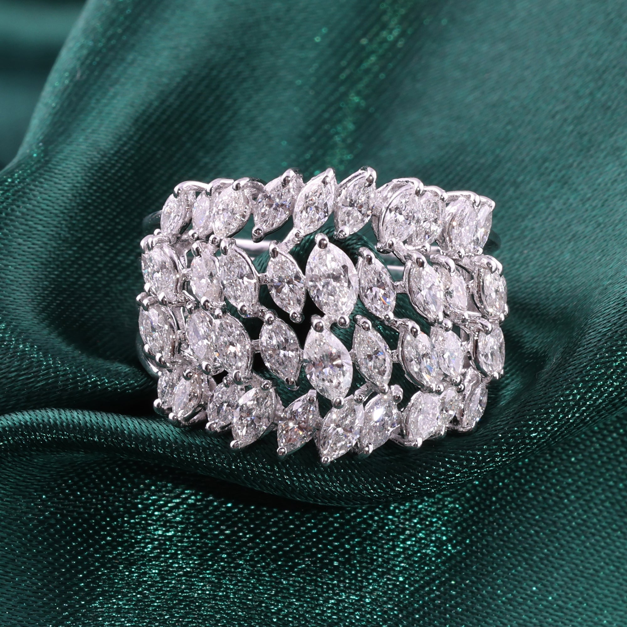 Diamond Band Ring 2.01ct Marquise Cut Wide SI HI 14K Gold