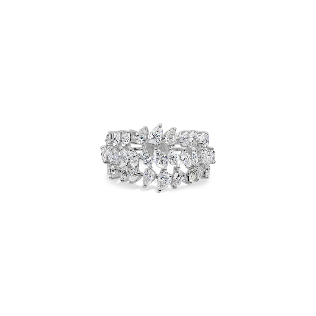 Statement Natural Diamond Multi Layer Band Ring in Fine Gold