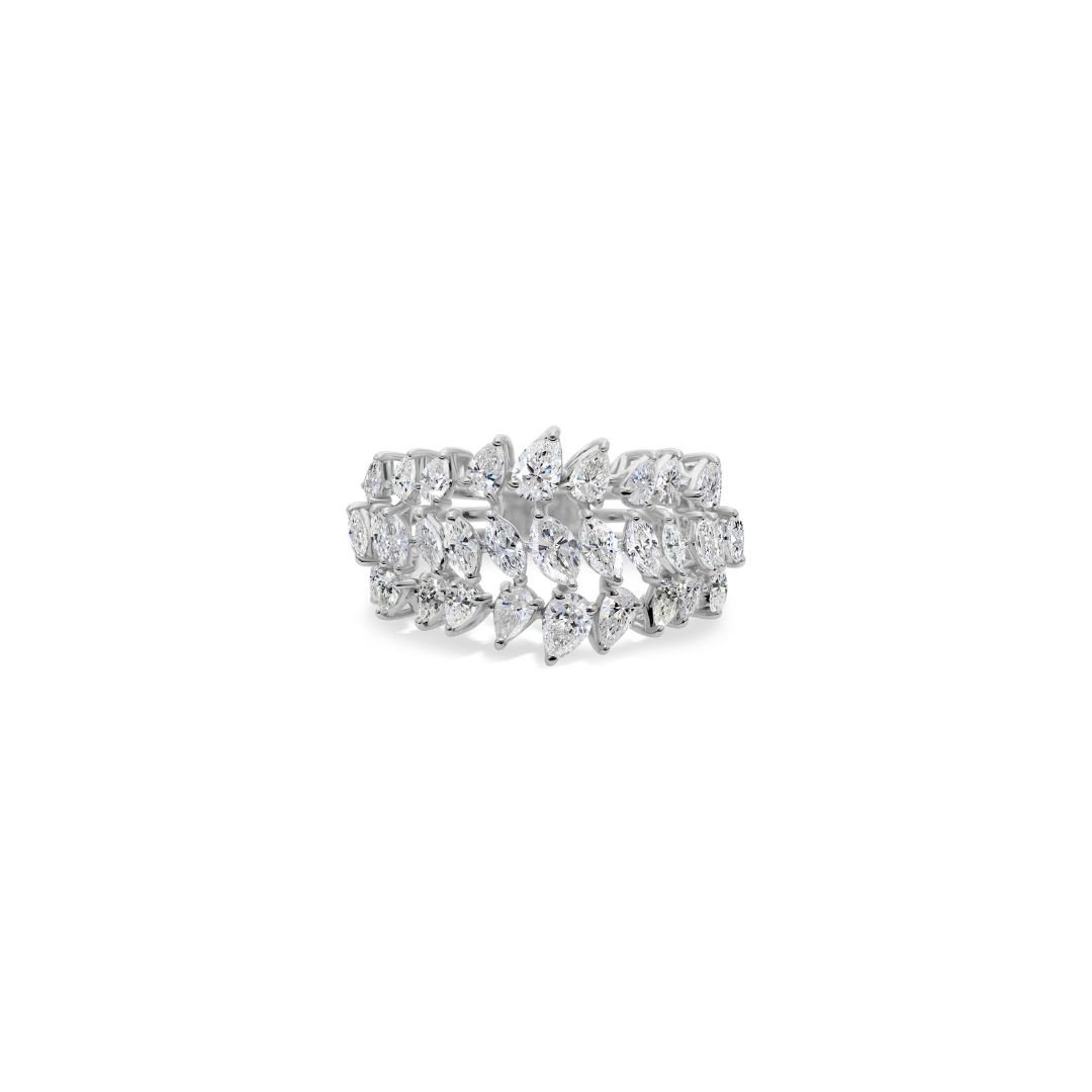 Statement Natural Diamond Multi Layer Band Ring in Fine Gold