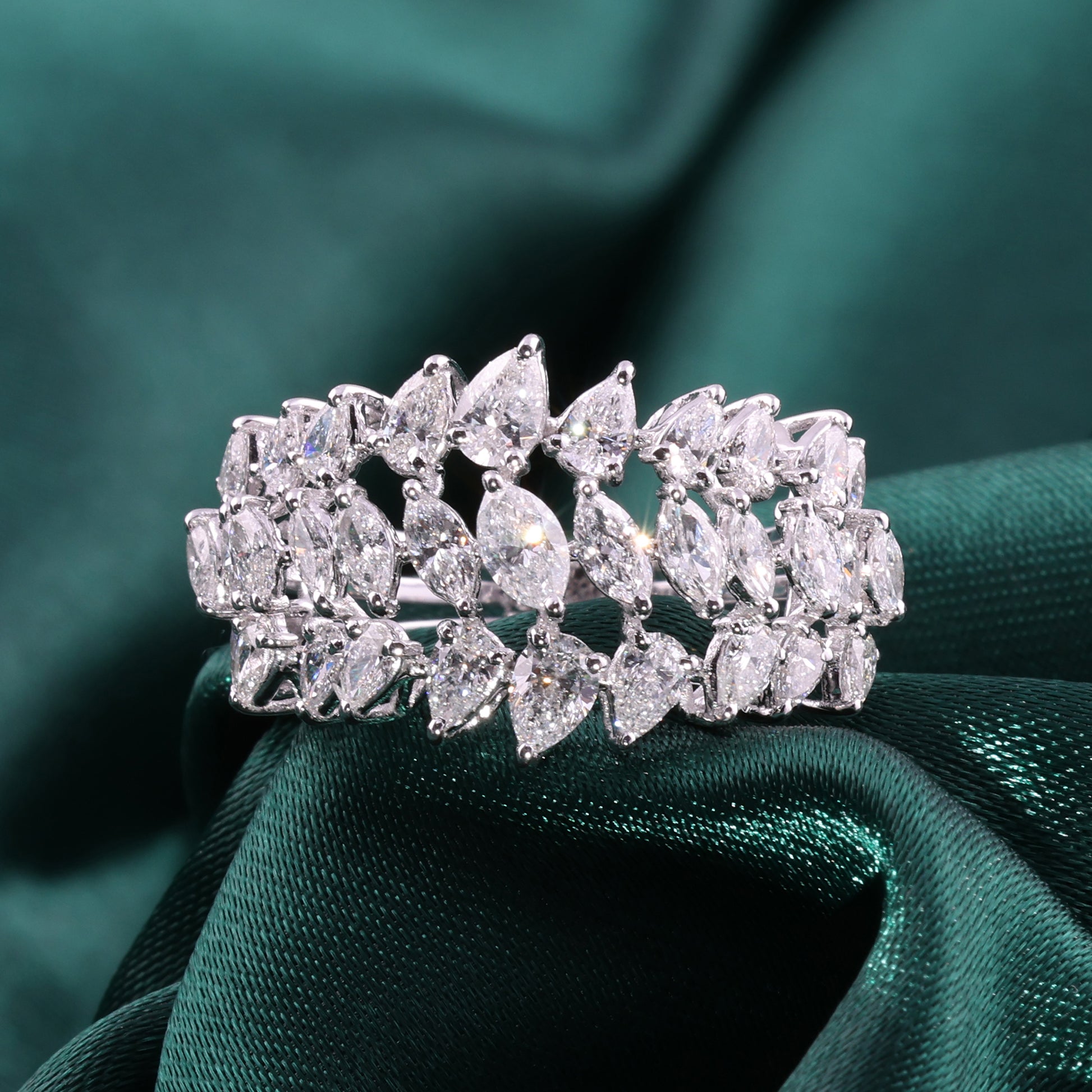 Statement Natural Diamond Multi Layer Band Ring in Fine Gold