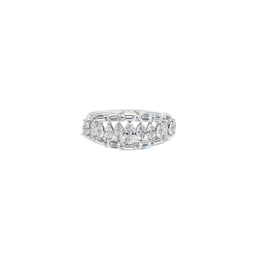 Statement Marquise Baguette Diamond Fine Gold Band Ring