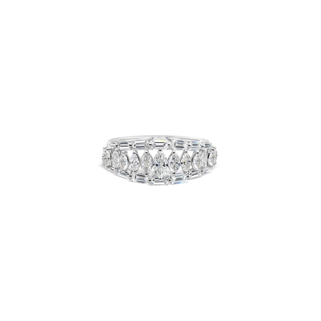 Statement Marquise & Baguette Natural Diamond Fine Gold Band Ring