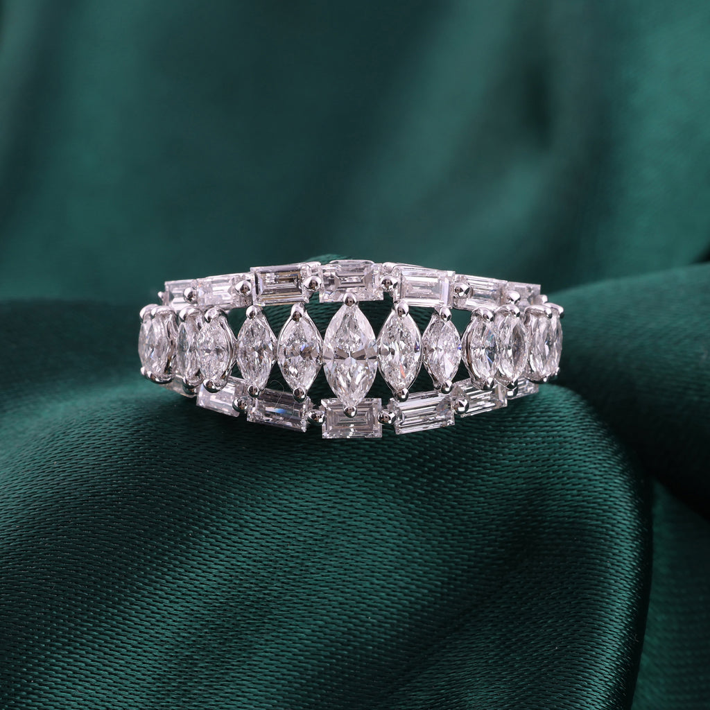 Statement Marquise Baguette Diamond Fine Gold Band Ring