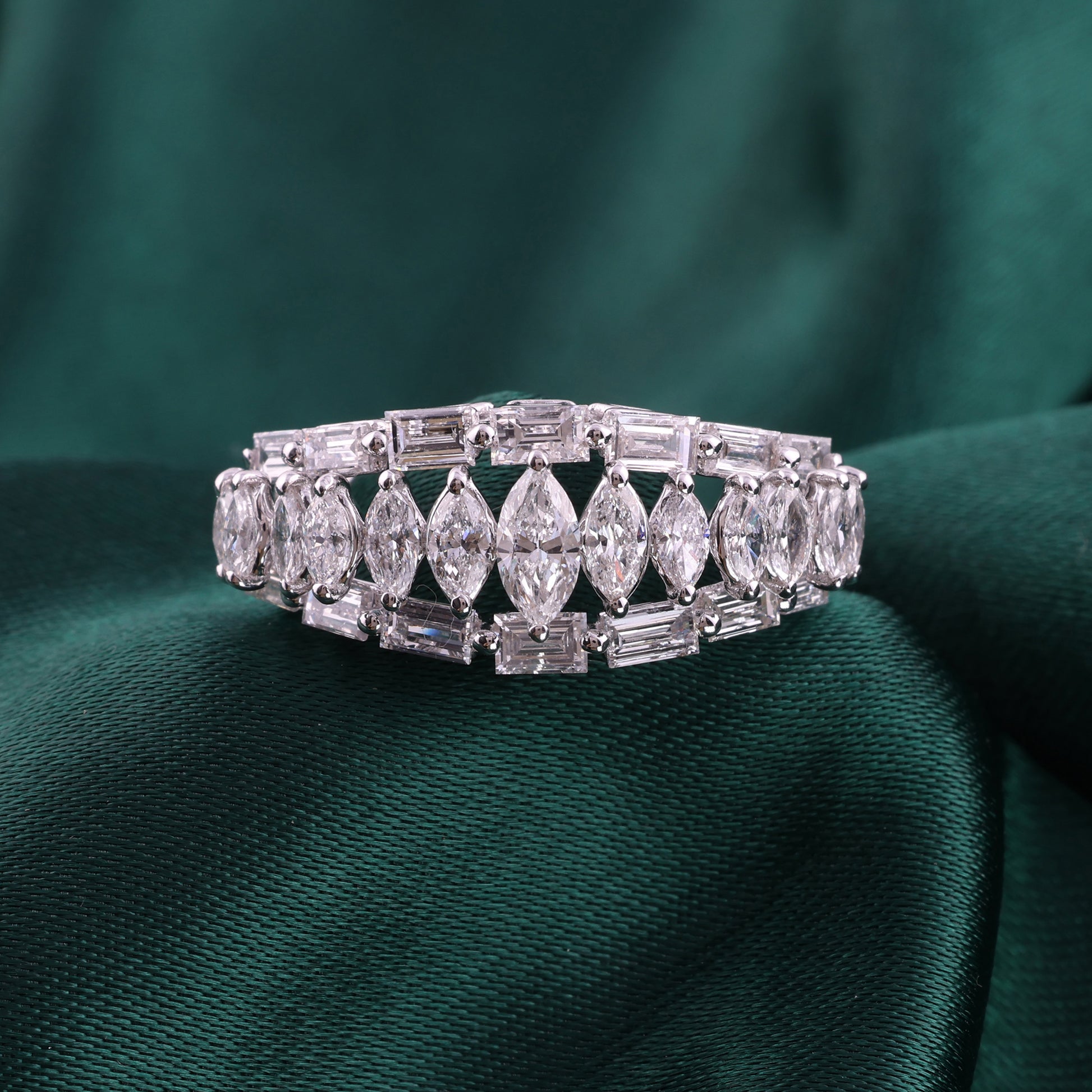 Statement Marquise & Baguette Natural Diamond Fine Gold Band Ring