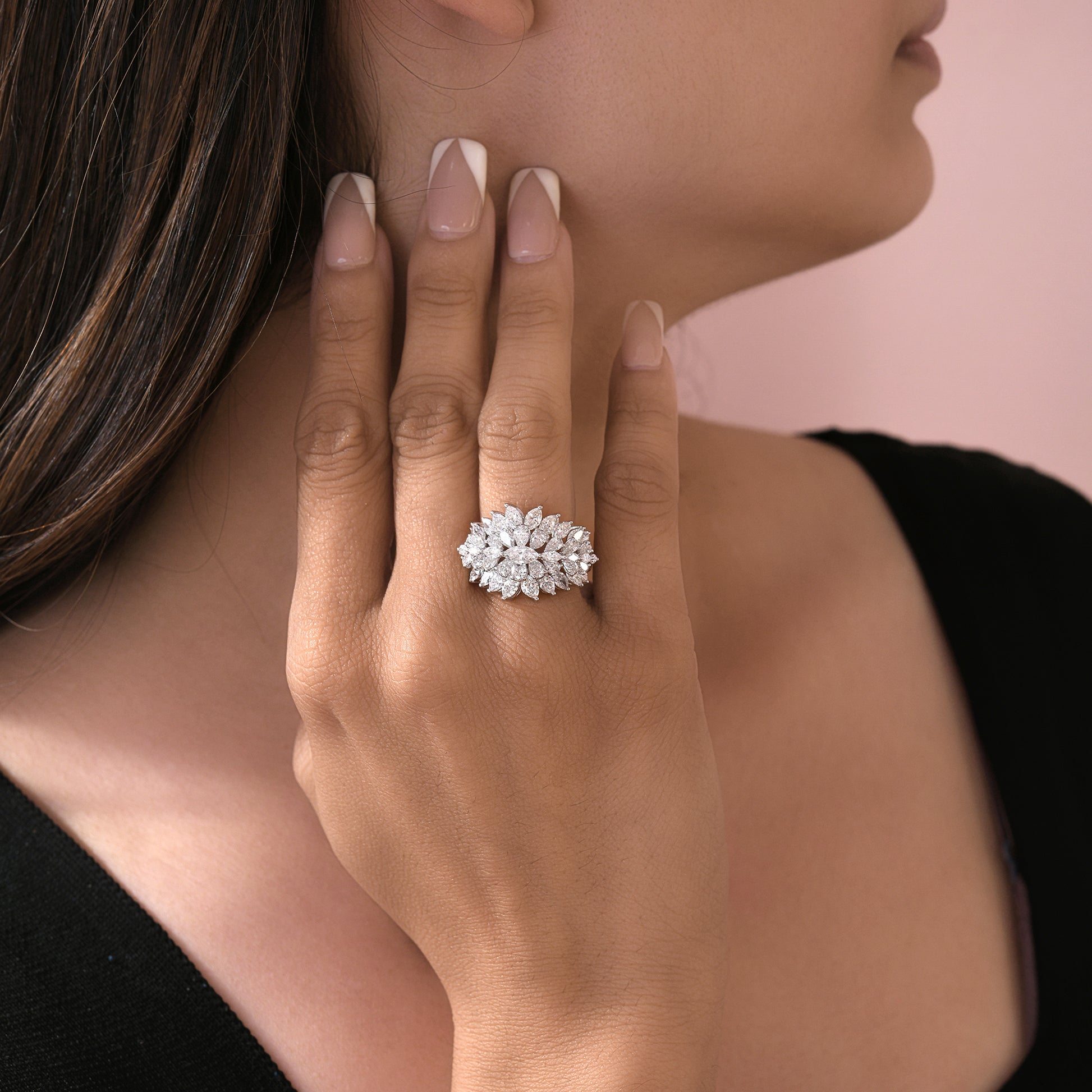 Multi Marquise Cluster Natural Diamond Certified Fine Gold Ring