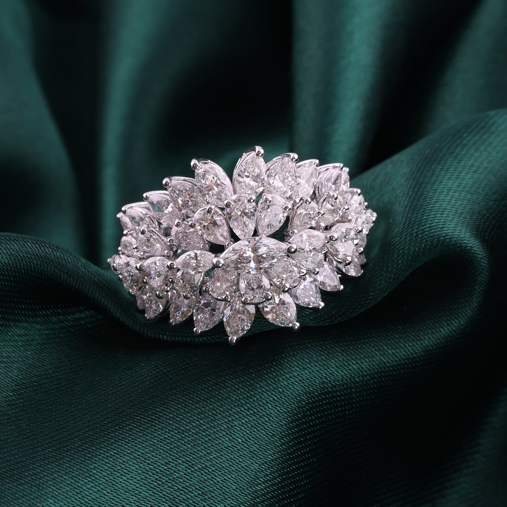 Multi Marquise Cluster Natural Diamond Certified Fine Gold Ring