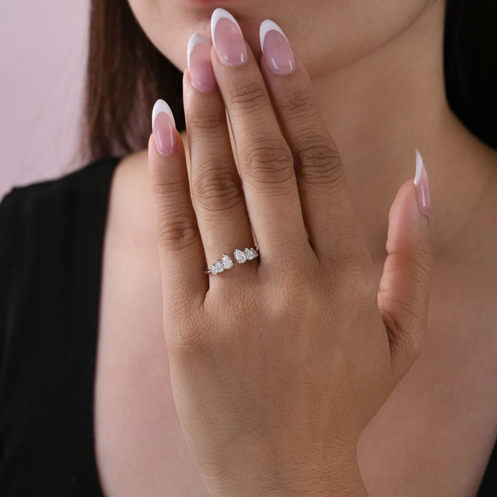 Open Bypass Natural Pear Cut Diamond Ring in Fine Gold