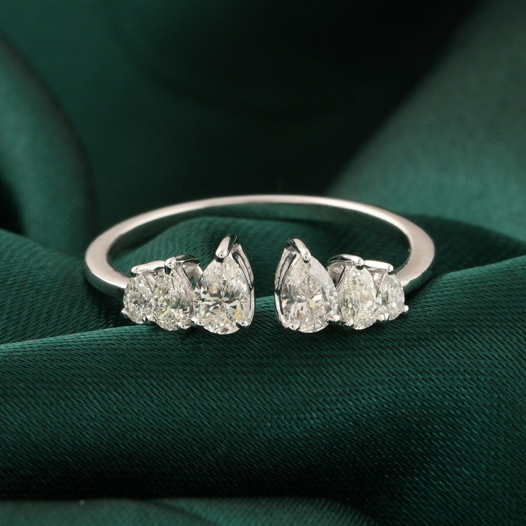 Open Bypass Natural Pear Cut Diamond Ring in Fine Gold