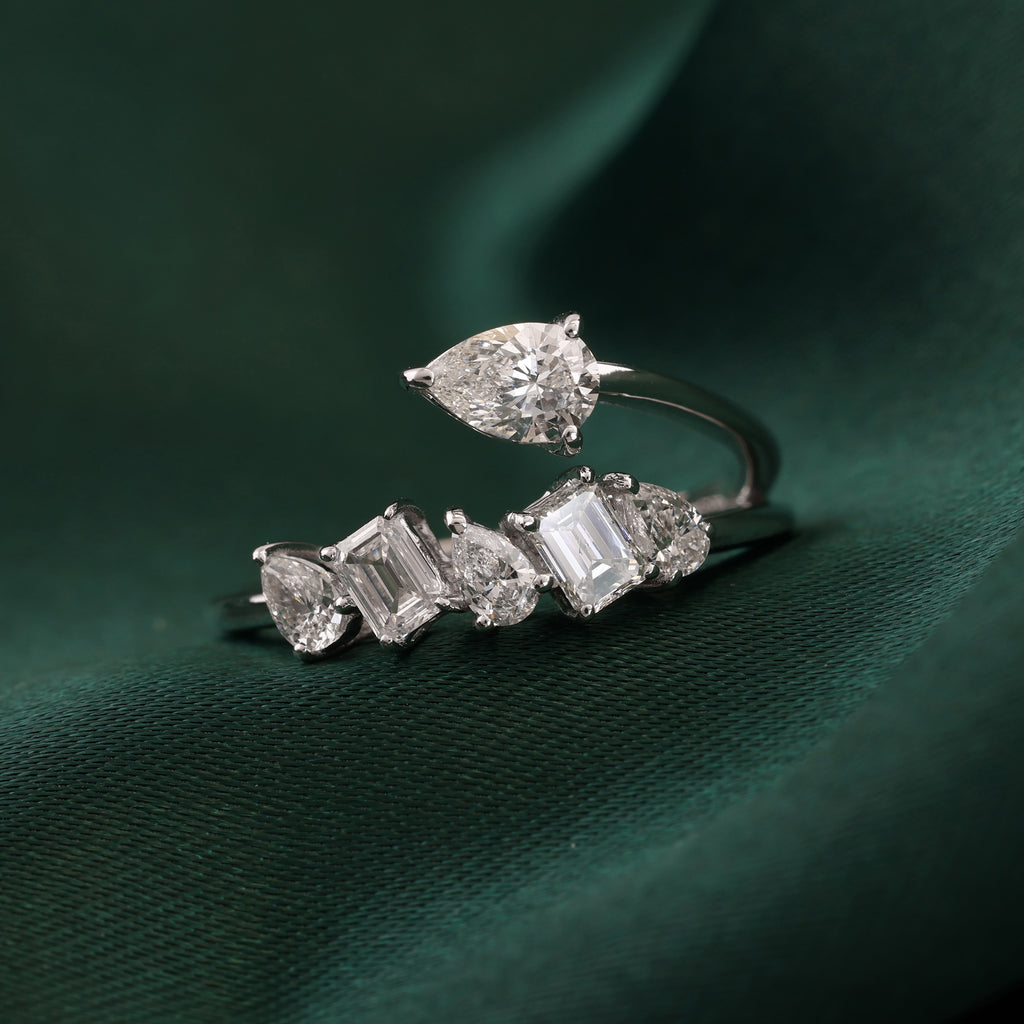 Open Style Multi Stone Natural Diamond Bypass Ring in Fine Gold