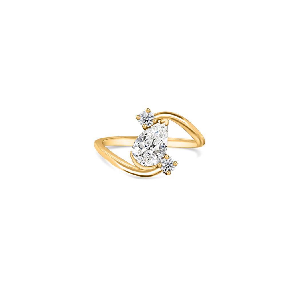 Minimalist Pear Round Cut Diamond Twisted Gold Band Ring