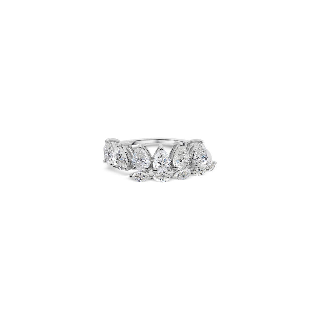 Fine Gold Pear Marquise Shaped Natural Diamond Ring