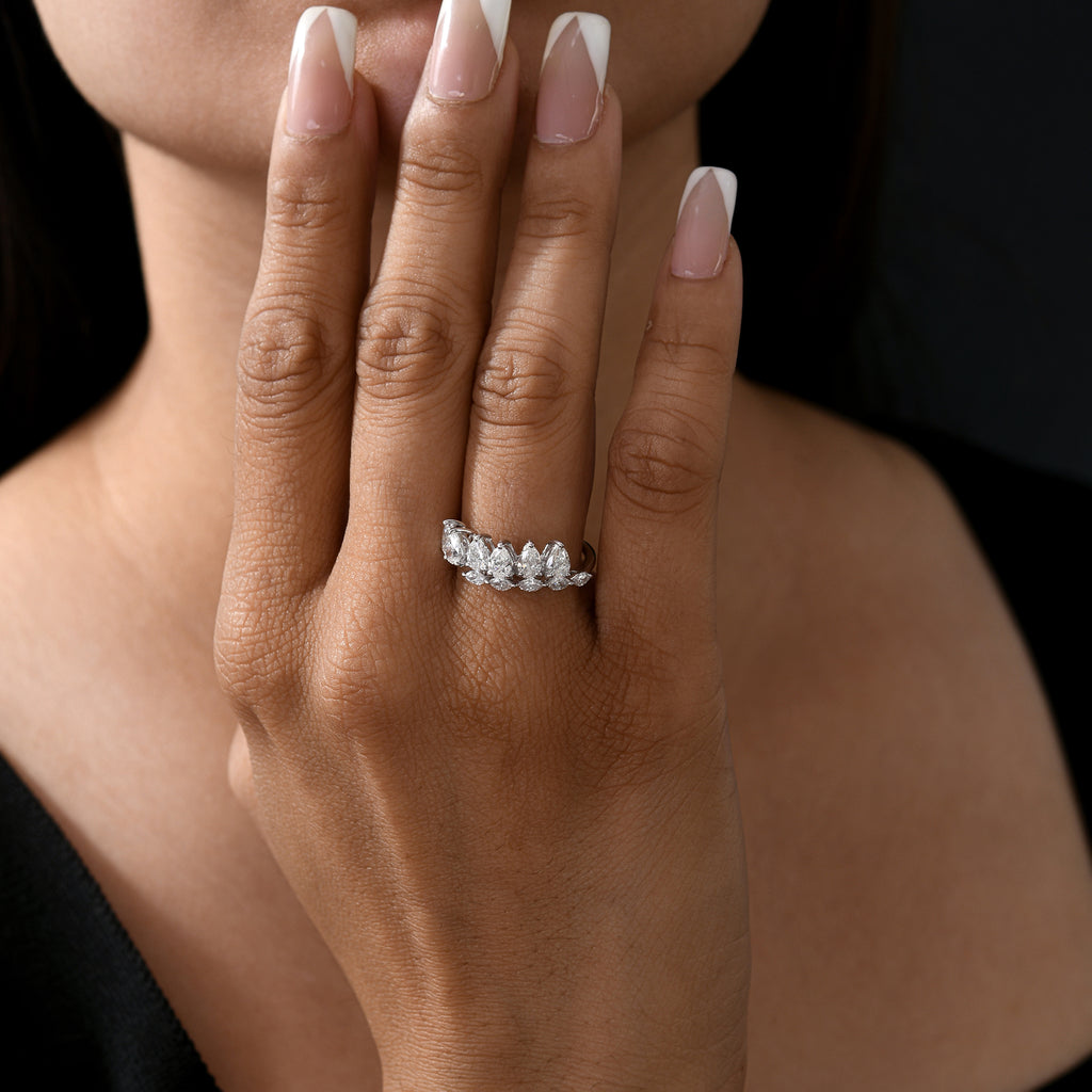 Fine Gold Pear Marquise Shaped Natural Diamond Ring