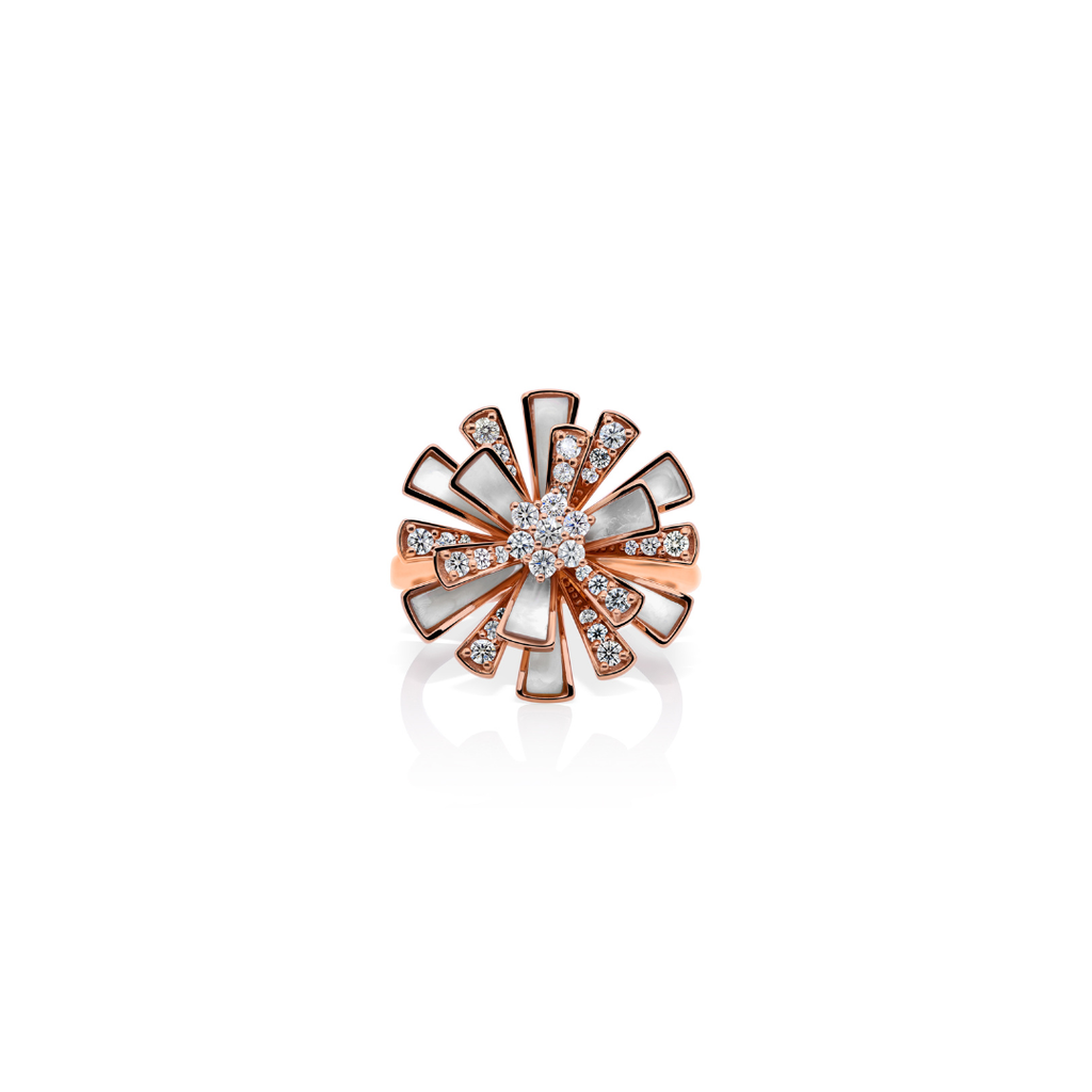 Floral Natural Diamond & Mother of Pearl Gemstone Cocktail Ring