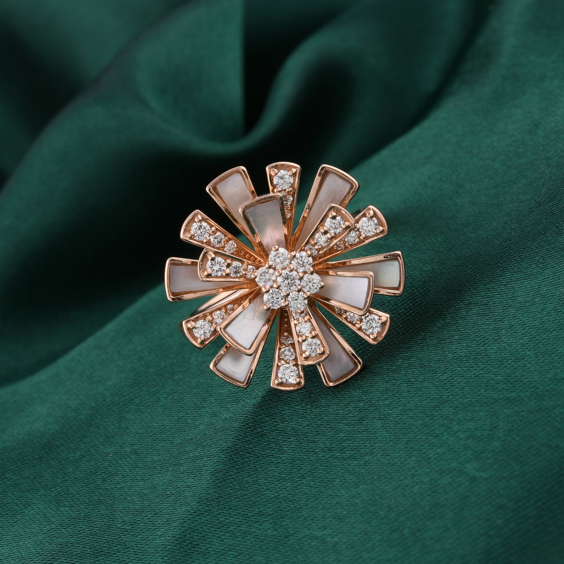 Floral Natural Diamond & Mother of Pearl Gemstone Cocktail Ring