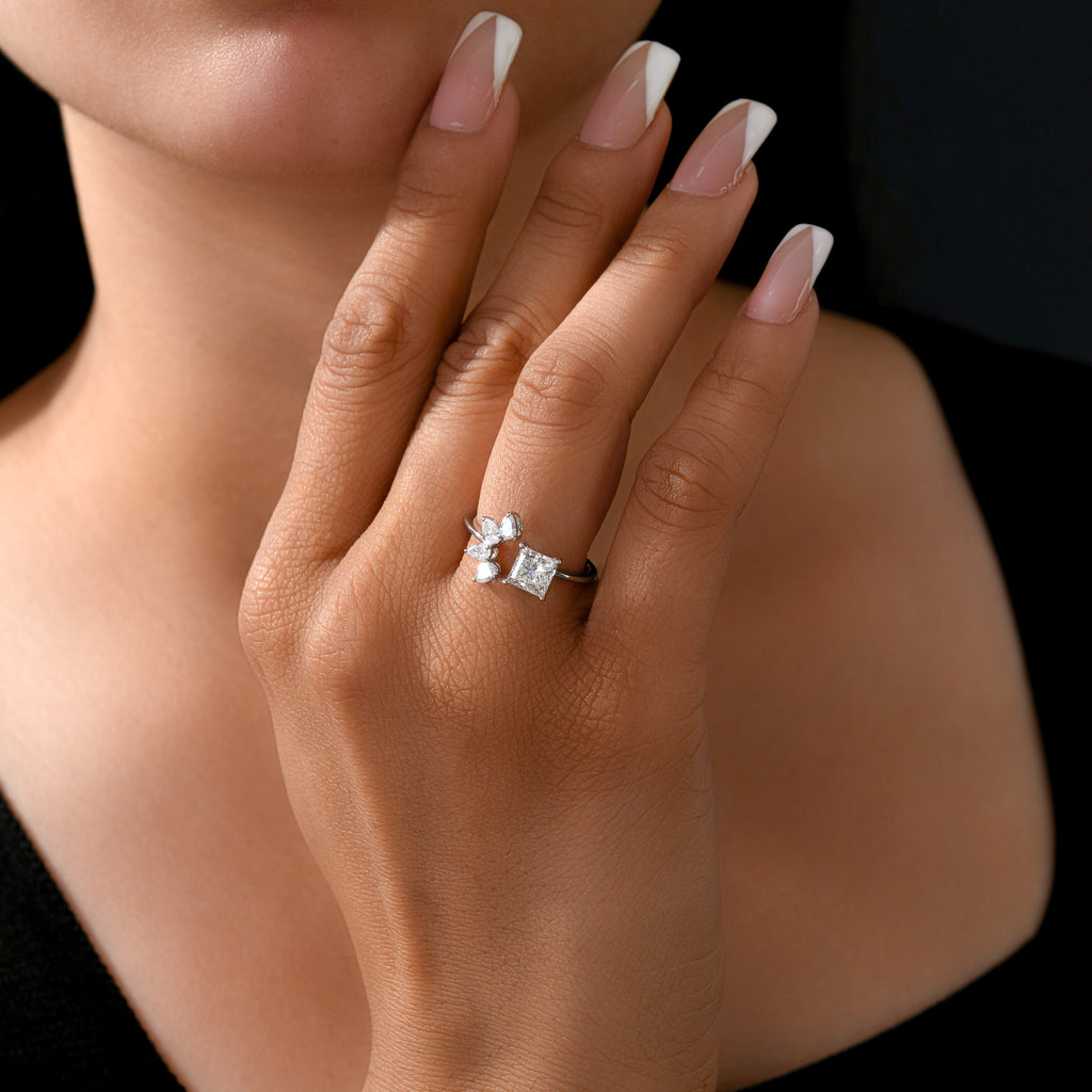 Princess & Pear Cut Natural Diamond Wedding Cuff Ring