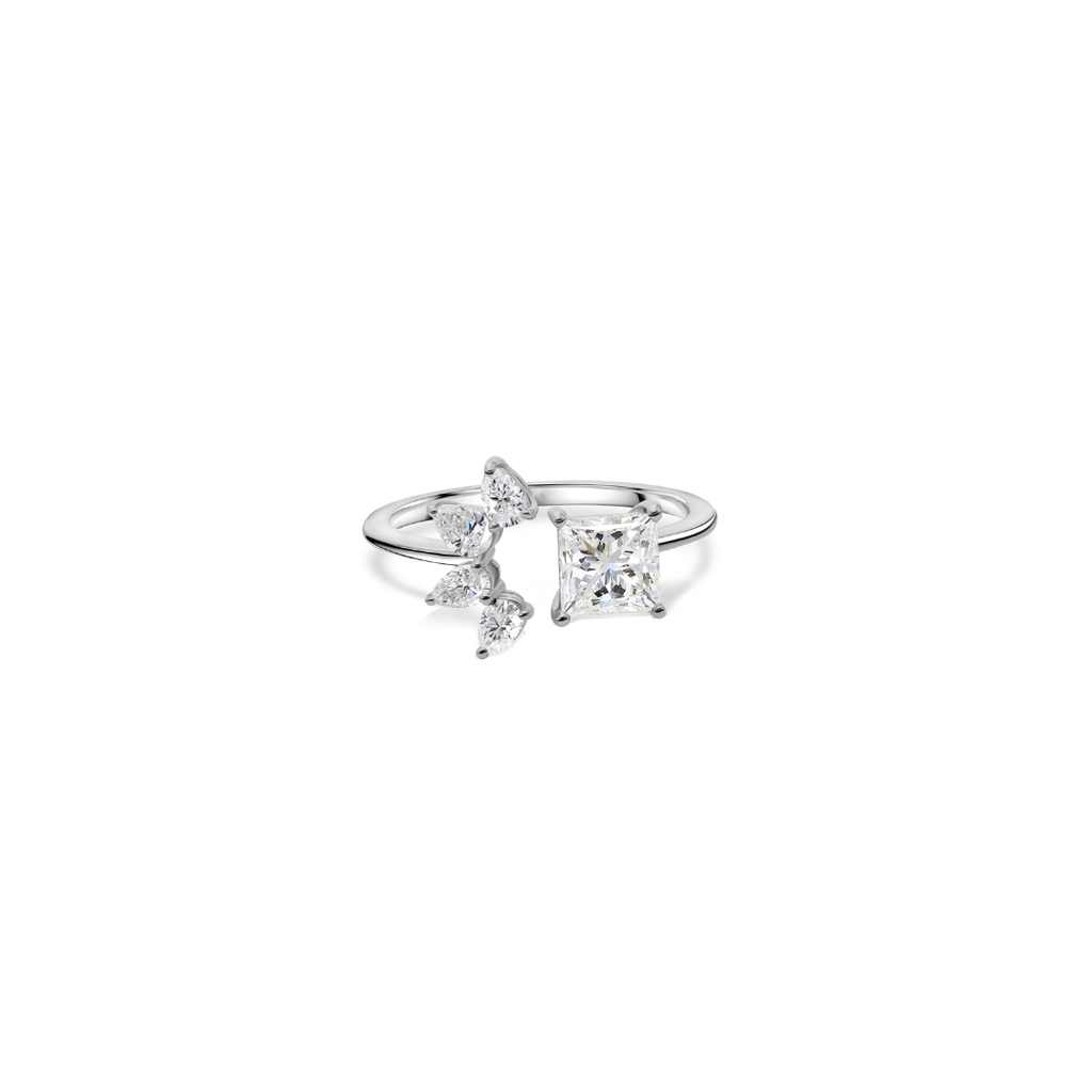 Princess & Pear Cut Natural Diamond Wedding Cuff Ring