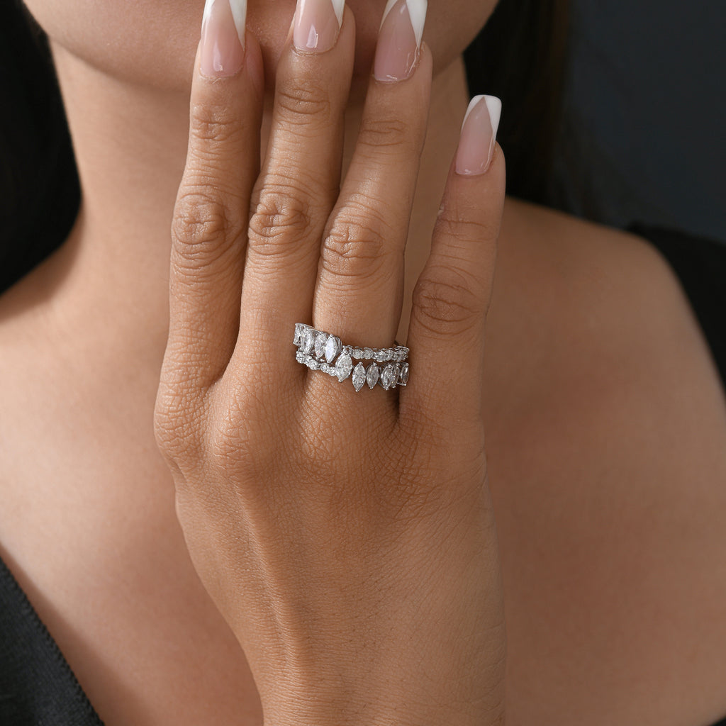 Exquisite Multi Tier Marquise Round Cut Diamond Ring