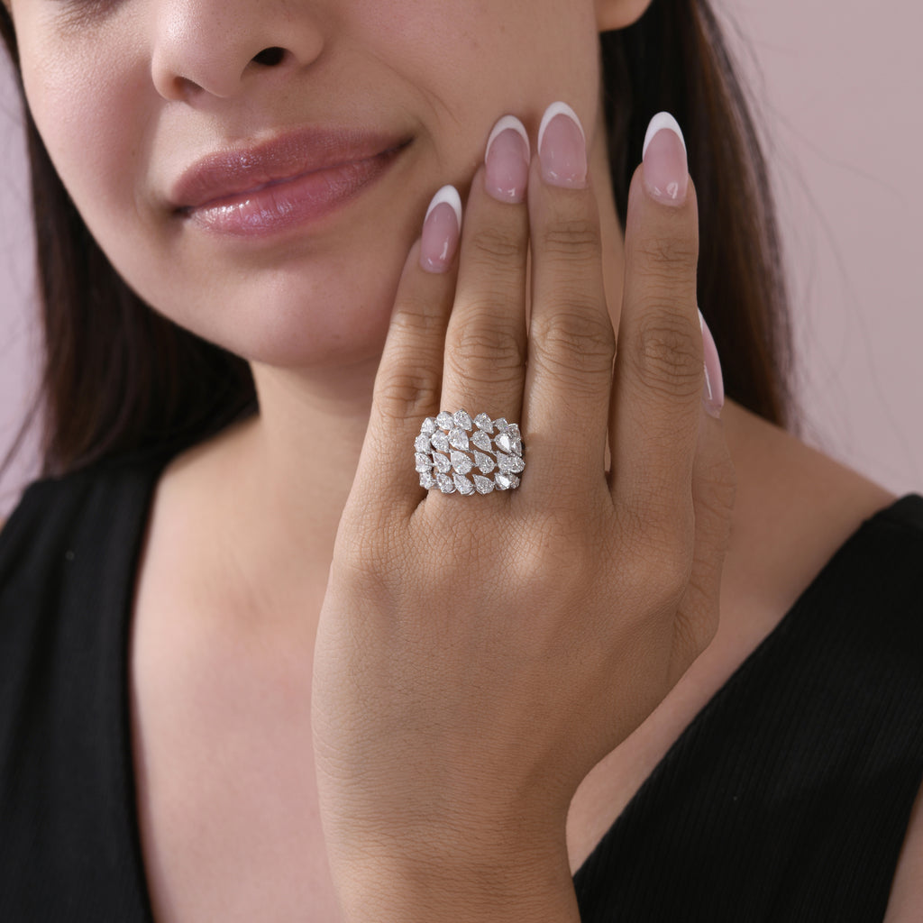 Genuine Pear Shaped Natural Diamond Wide Statement Ring