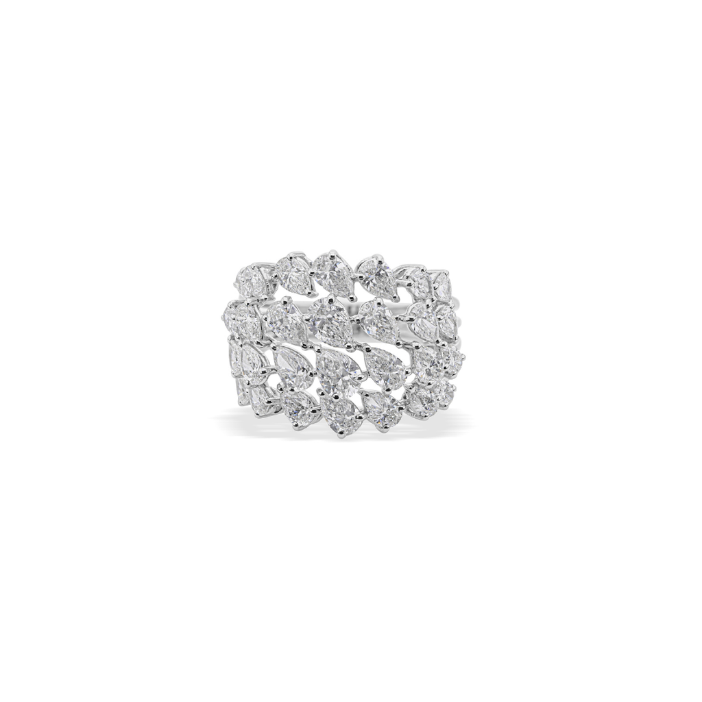 Genuine Pear Shaped Natural Diamond Wide Statement Ring