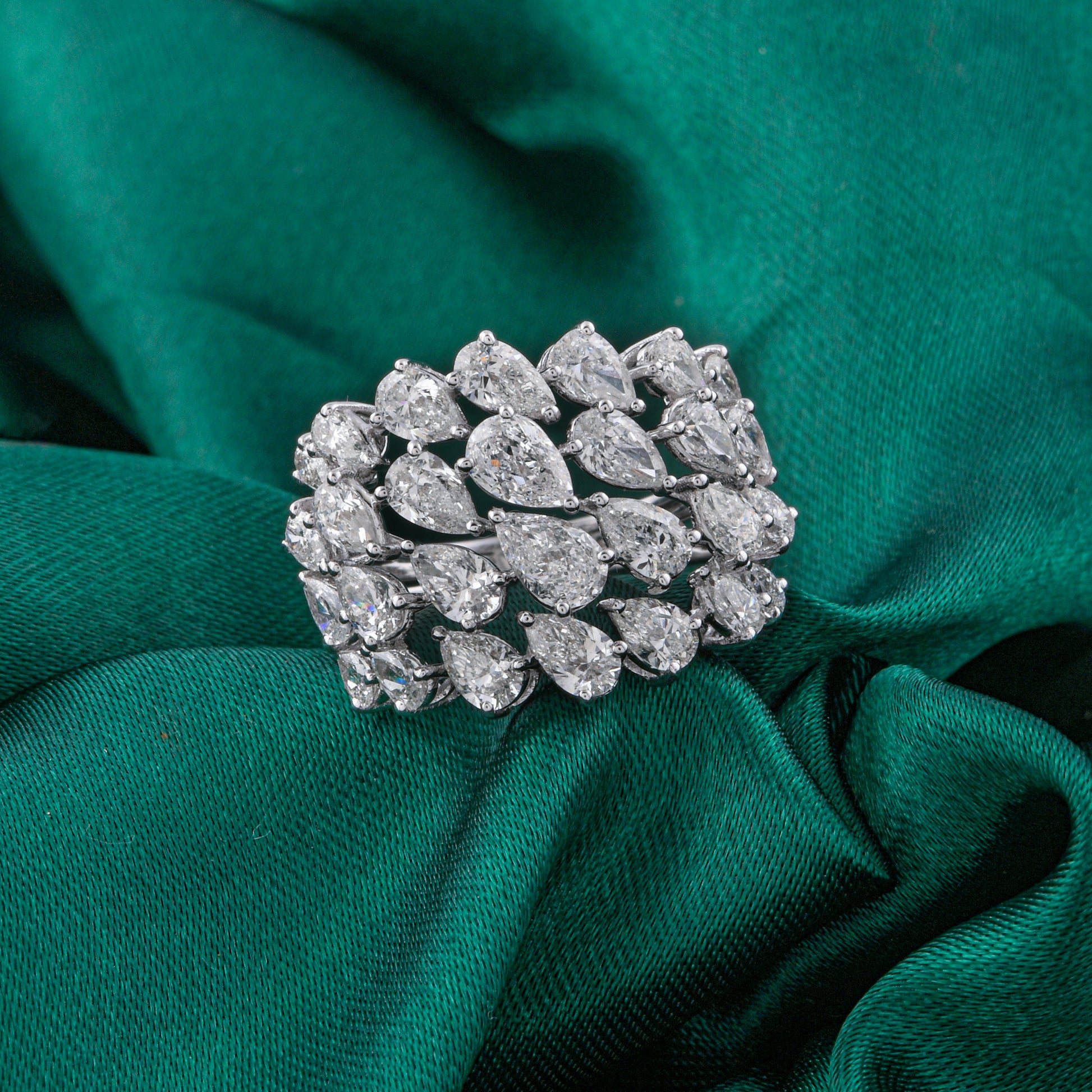 Genuine Pear Shaped Natural Diamond Wide Statement Ring