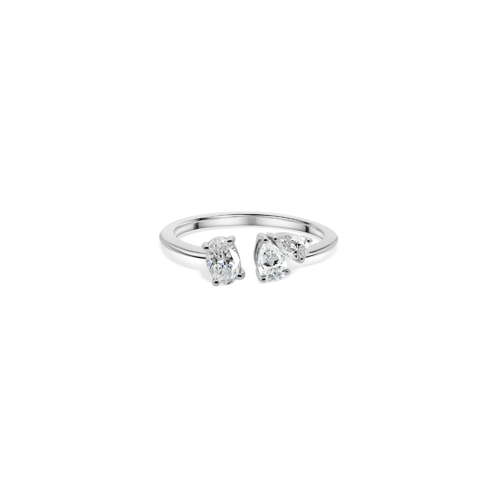 Delicate Oval Pear Cut Diamond Fine Gold Open Cuff Ring