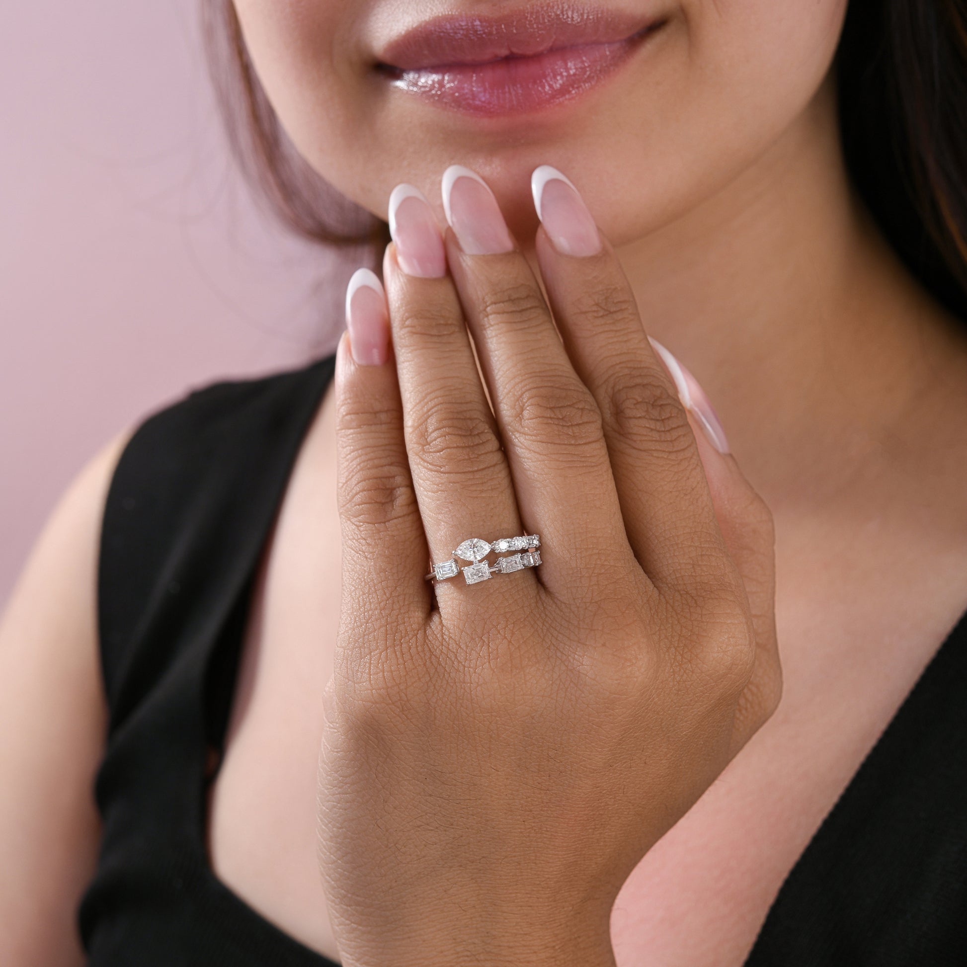 Handcrafted Multi Cut Natural Diamond Double Band Ring