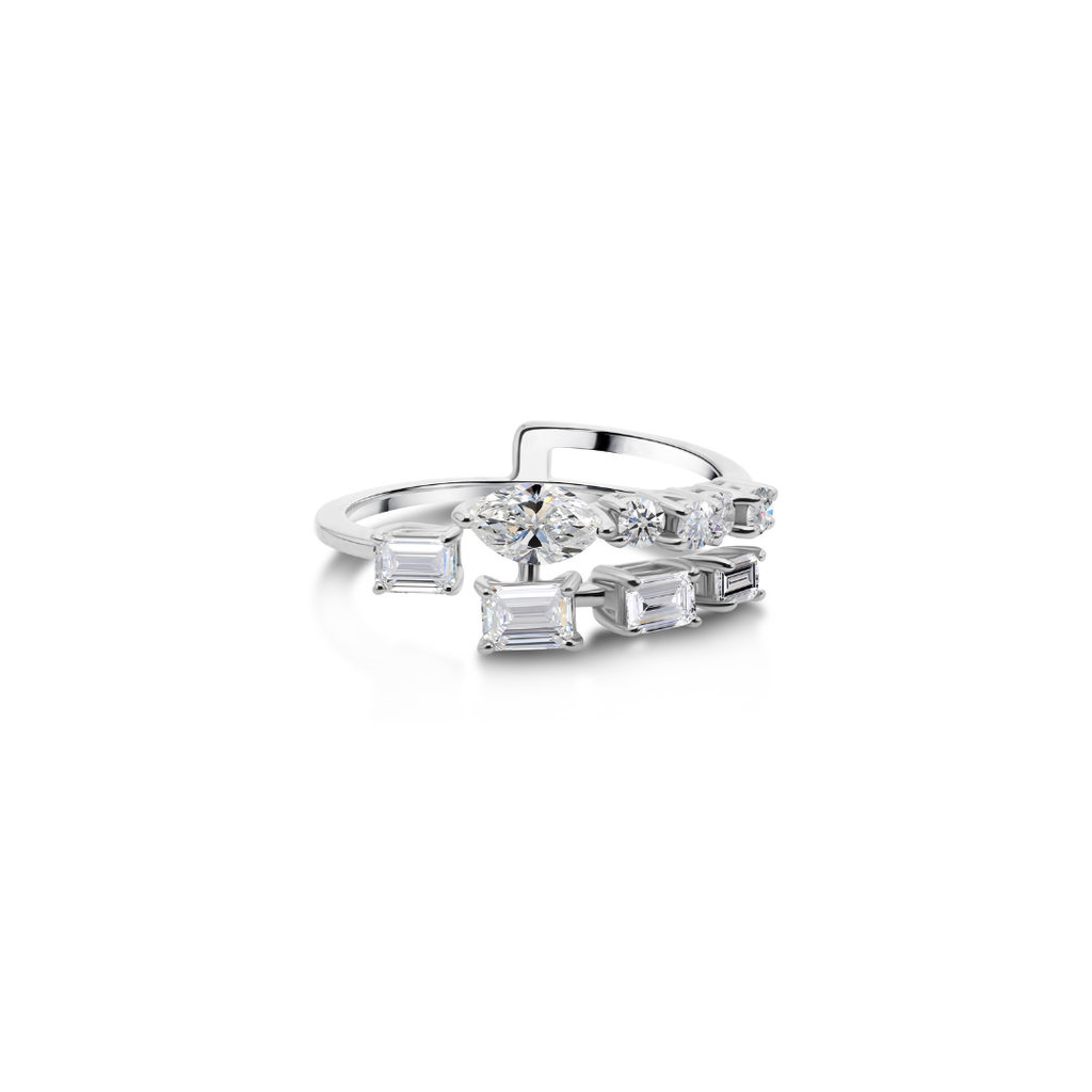 Handcrafted Multi Cut Natural Diamond Double Band Ring