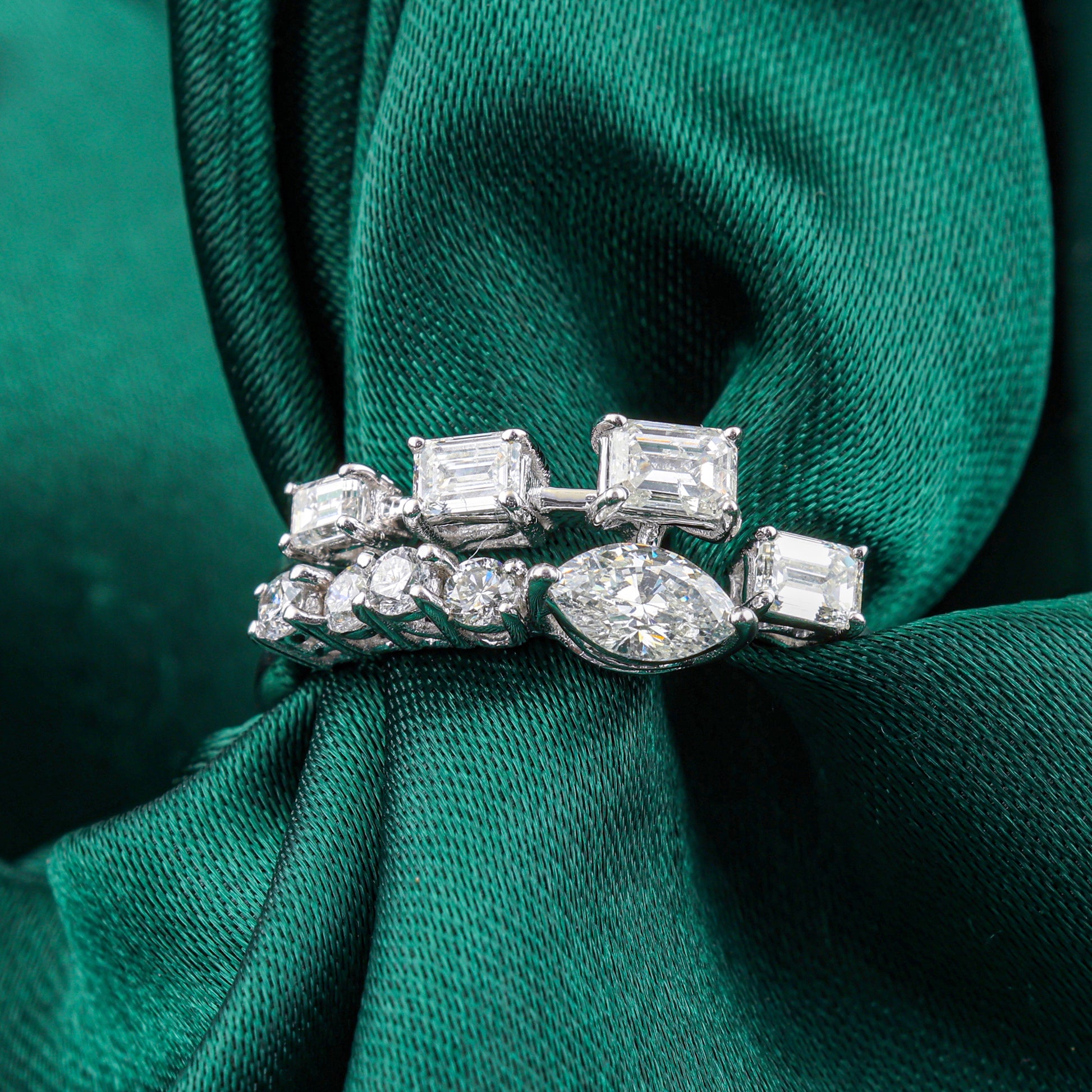 Handcrafted Multi Cut Natural Diamond Double Band Ring
