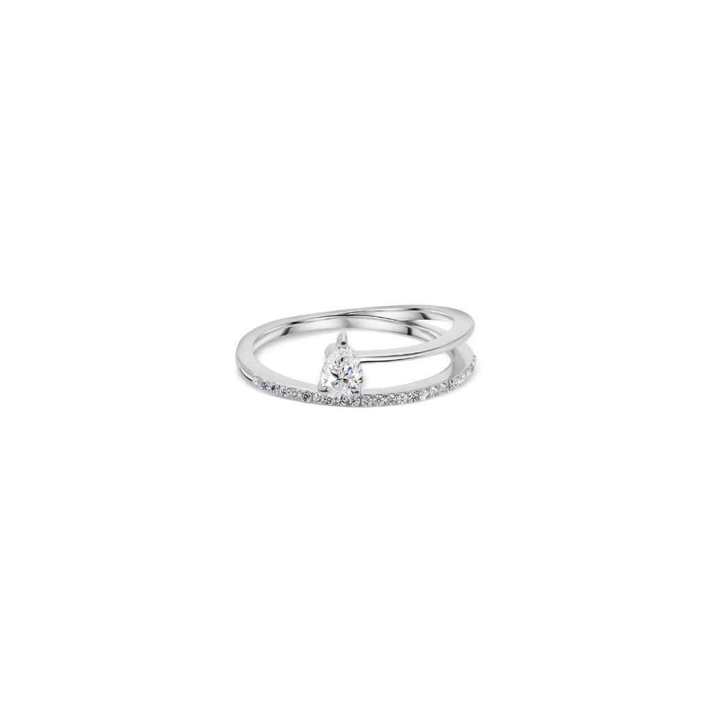 Elegant Pear Shaped Diamond Open Ring with Pave Band