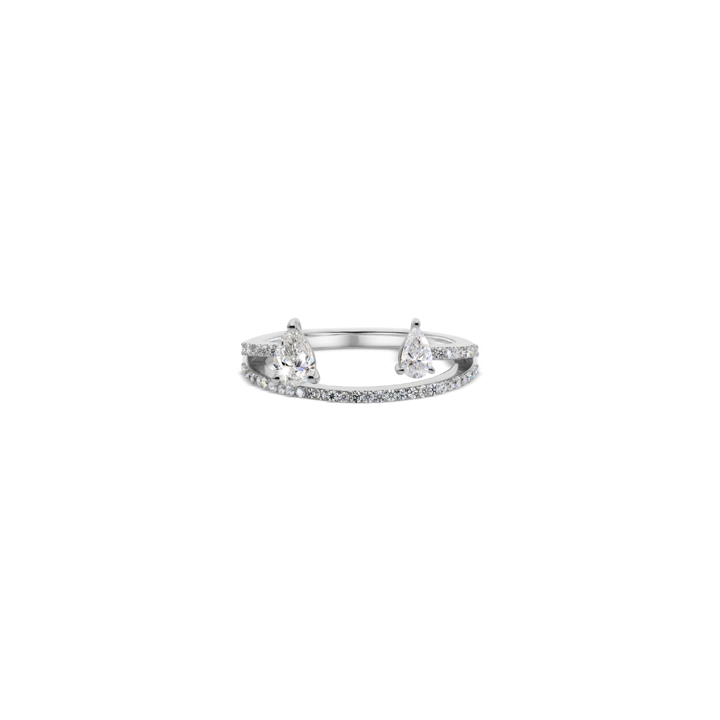 Dainty Pear Cut Double Band Natural Diamond Ring in Fine Gold