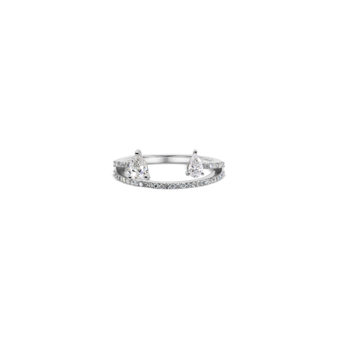 Dainty Pear Cut Double Band Natural Diamond Ring in Fine Gold