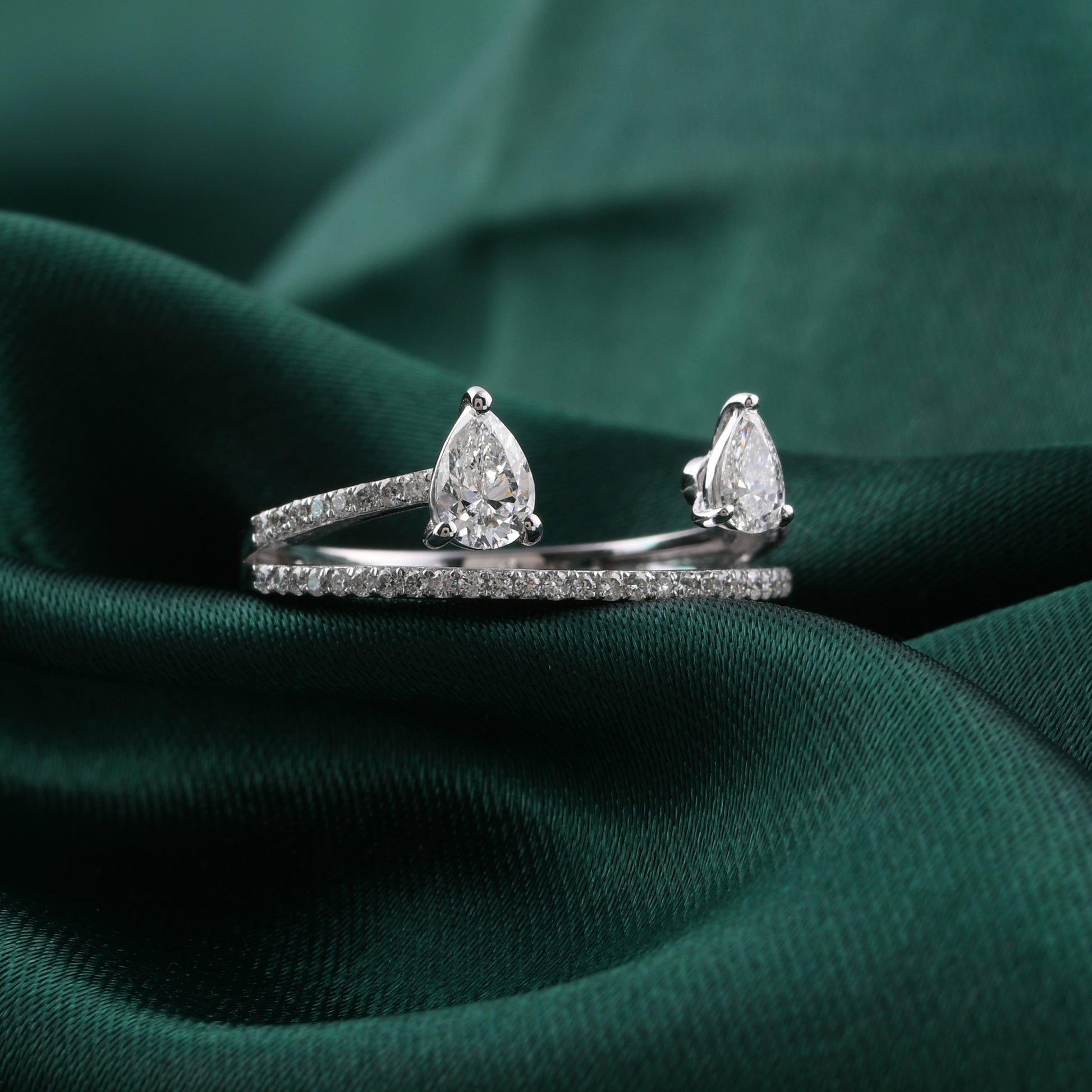 Dainty Pear Cut Double Band Natural Diamond Ring in Fine Gold