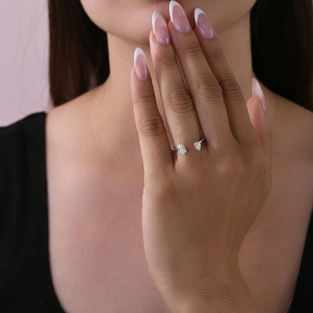 Minimal Pear Shaped Natural Diamond Open Cuff Ring in Fine Gold