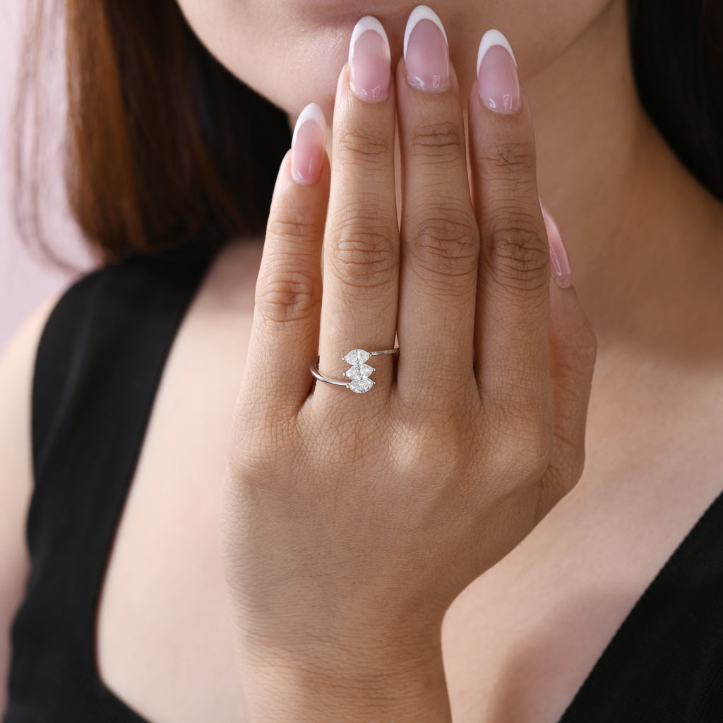 Certified Three Stone Marquise Cut Natural Diamond Ring in Fine Gold