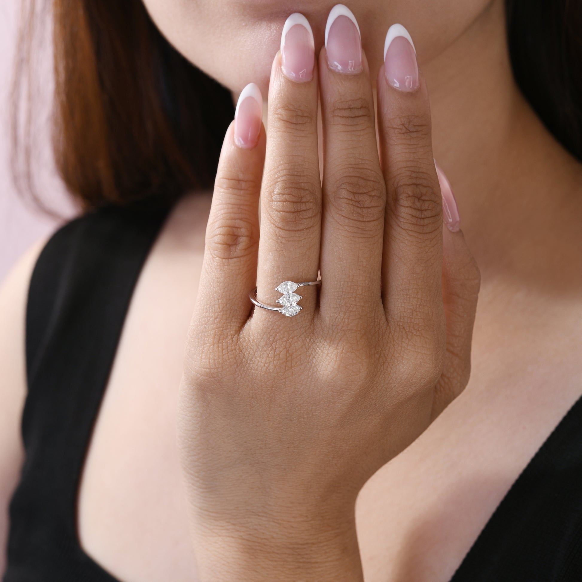 Certified Three Stone Marquise Cut Natural Diamond Ring in Fine Gold